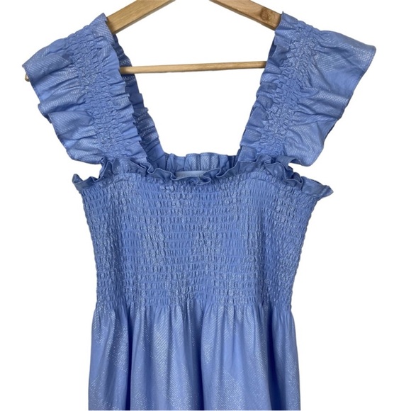 HILL HOUSE The Ellie Nap Midi Dress, Light Blue Glitter Check, Size Small - Picture 2 of 9